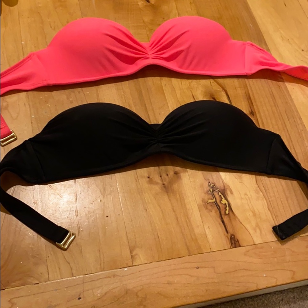 Pink and black strapless push up bikini tops